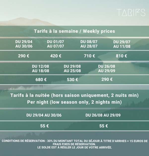 Tarifs O'hara 4 à 6 personnes Tarifs Mobil Home O'hara 4 à 6 personnes.